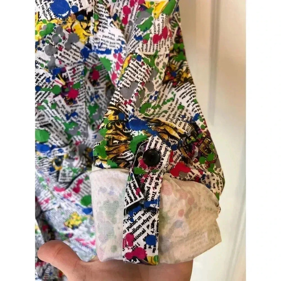 Thrill graffiti colorful raw hem button down long sleeve shirt dress small  NWT - Picture 6 of 13